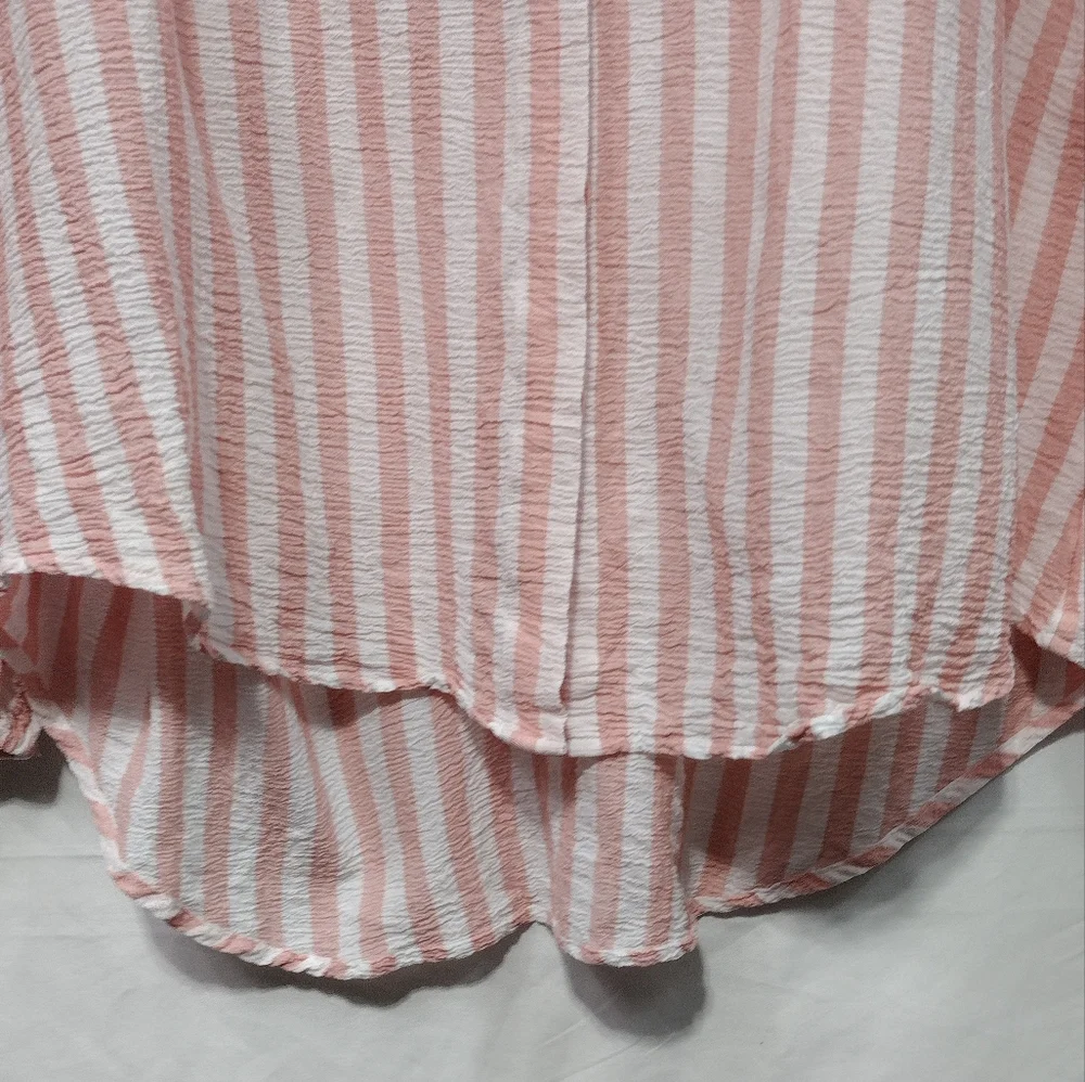 Chico's Striped Drama-Sleeve Shirt Women's L Pink White Strips Office Casual - Picture 5 of 9